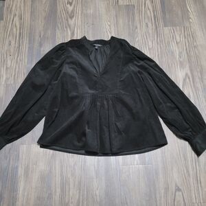 Banana Republic black corduroy long-sleeve blouse L Elegant Black Women's Top